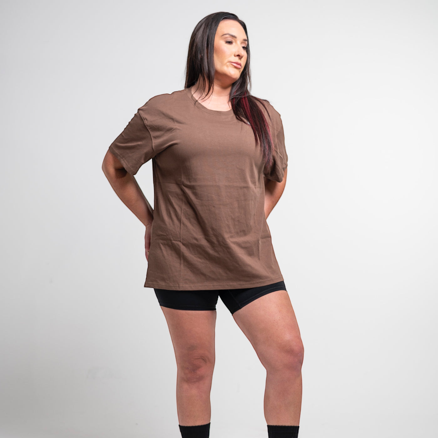 over size brown tshirt